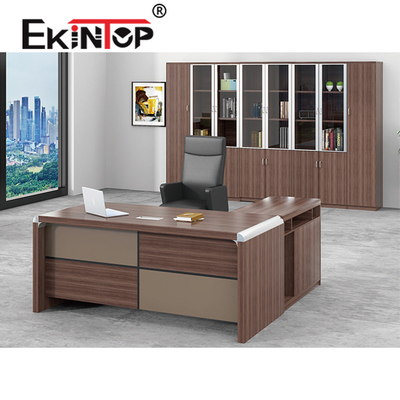 โต๊ะไม้รูปตัว L ขอบ PVC 3mm สำหรับ Boss CEO Manager Executive