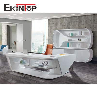 สำนักงานworks میز اجرایی شیشه ای مدرن MDF พื้นผิวมันวาว SGS ได้รับการรับรอง