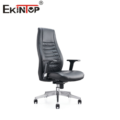 3D armrests เก้าอี้สํานักงานหนังดํา มีขาโลหะ ปรับความสูง