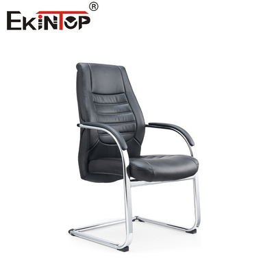 3D armrests เก้าอี้สํานักงานหนังดํา มีขาโลหะ ปรับความสูง