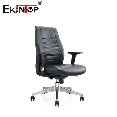 3D armrests เก้าอี้สํานักงานหนังดํา มีขาโลหะ ปรับความสูง