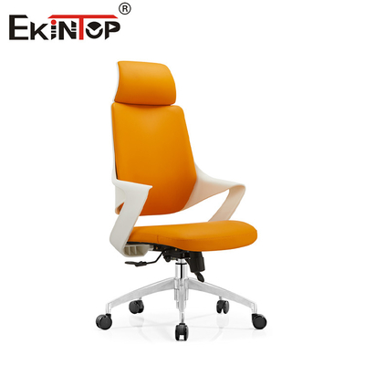 เก้าอี้สํานักงานหนังสีส้ม OEM มีขาโลหะล้อเงียบ