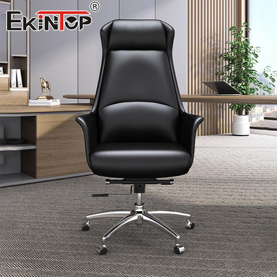 เก้าอี้สํานักงานผู้บริหารหนังดําแบบสั่งเอง พร้อมเก้าอี้การออกแบบแบบ ergonomic